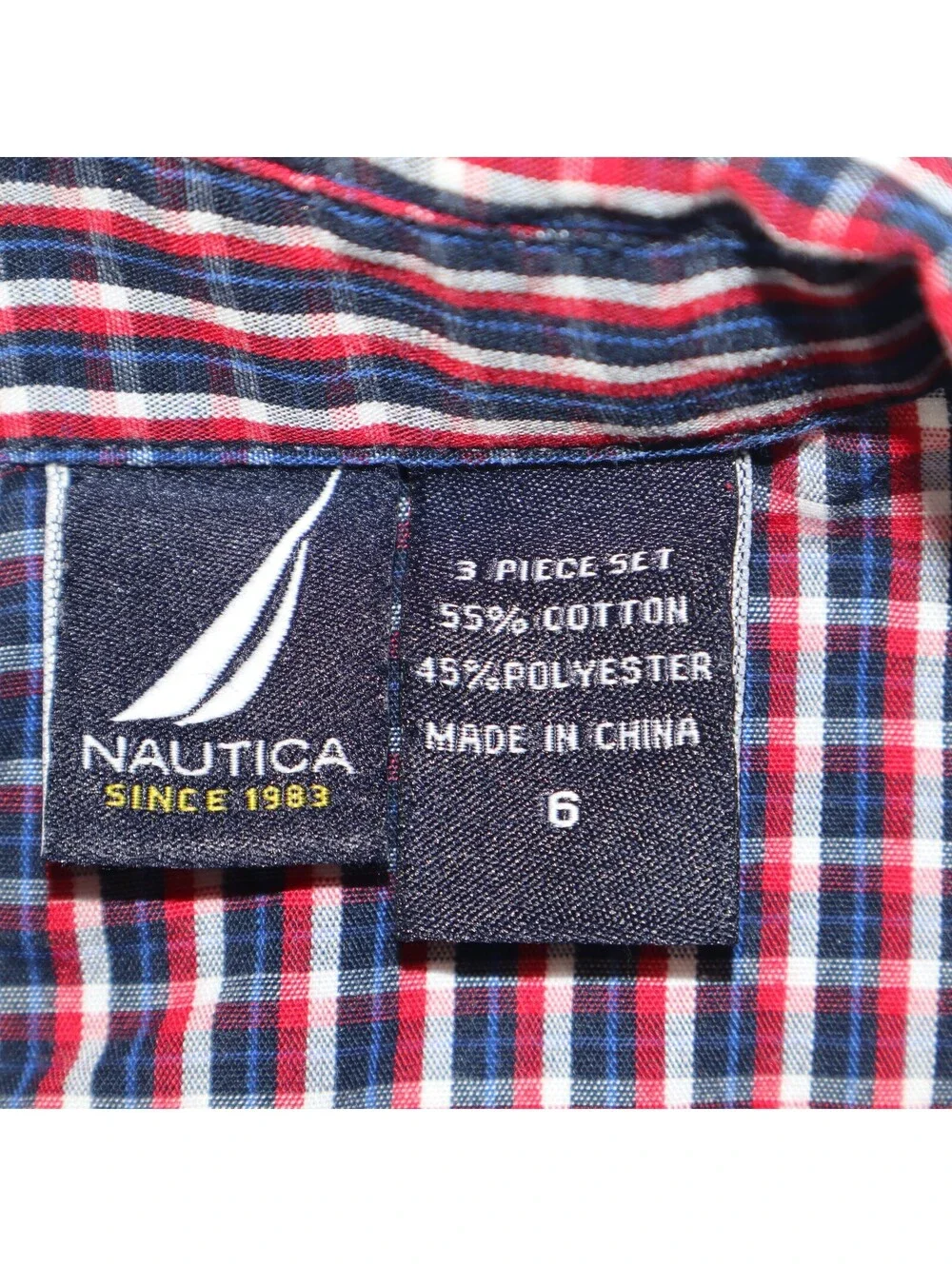 Nautica Boys Button Up Plaid Shirt Size 6 Red Blue